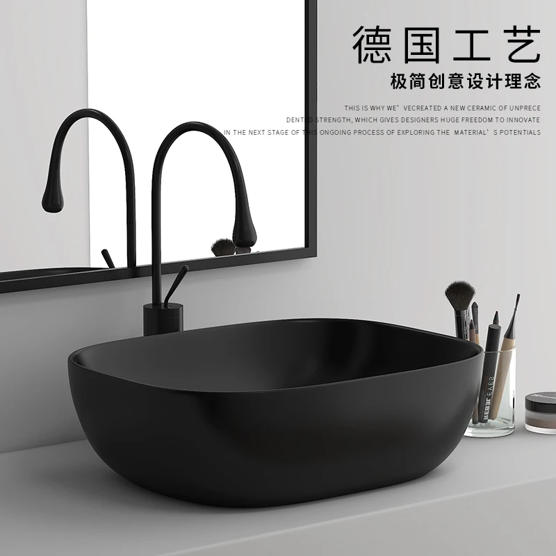 Matte black countertop basin, washbasin, household ceramic bathroom washbasin, single basin