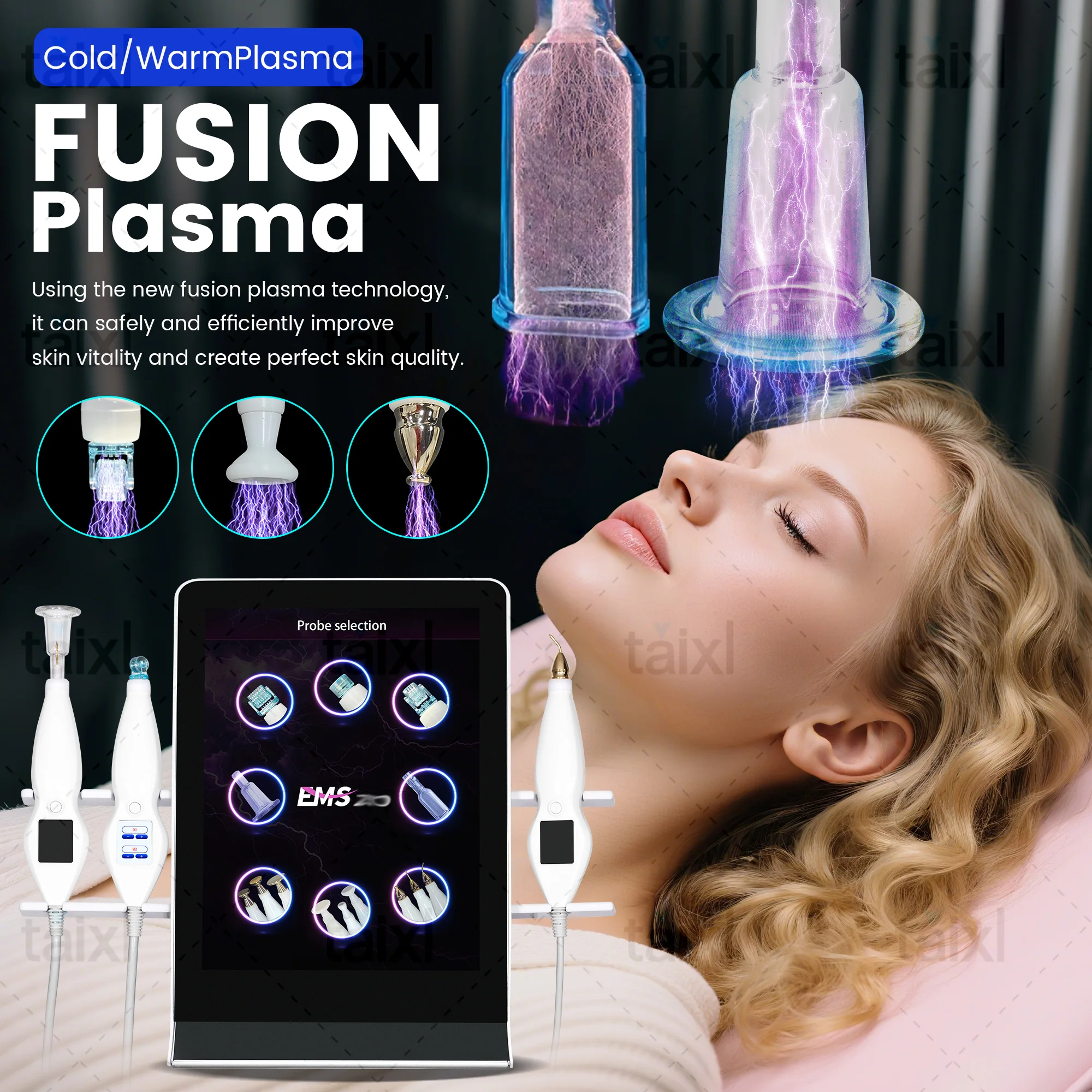 8-in-1 Cold Hot Plasma Machine Diamond Stamp Ozone Plasma Machine Skin Rejuvenation Anti-Aging Facial Care Beauty Equipment