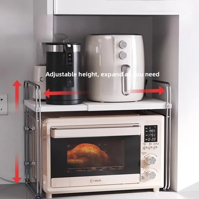 Sturdy Microwave Holder 4side Adjustable Kitchen Shelf Expandable Double-Layer Rack Multilayer Organizer Durable Efficient Hot