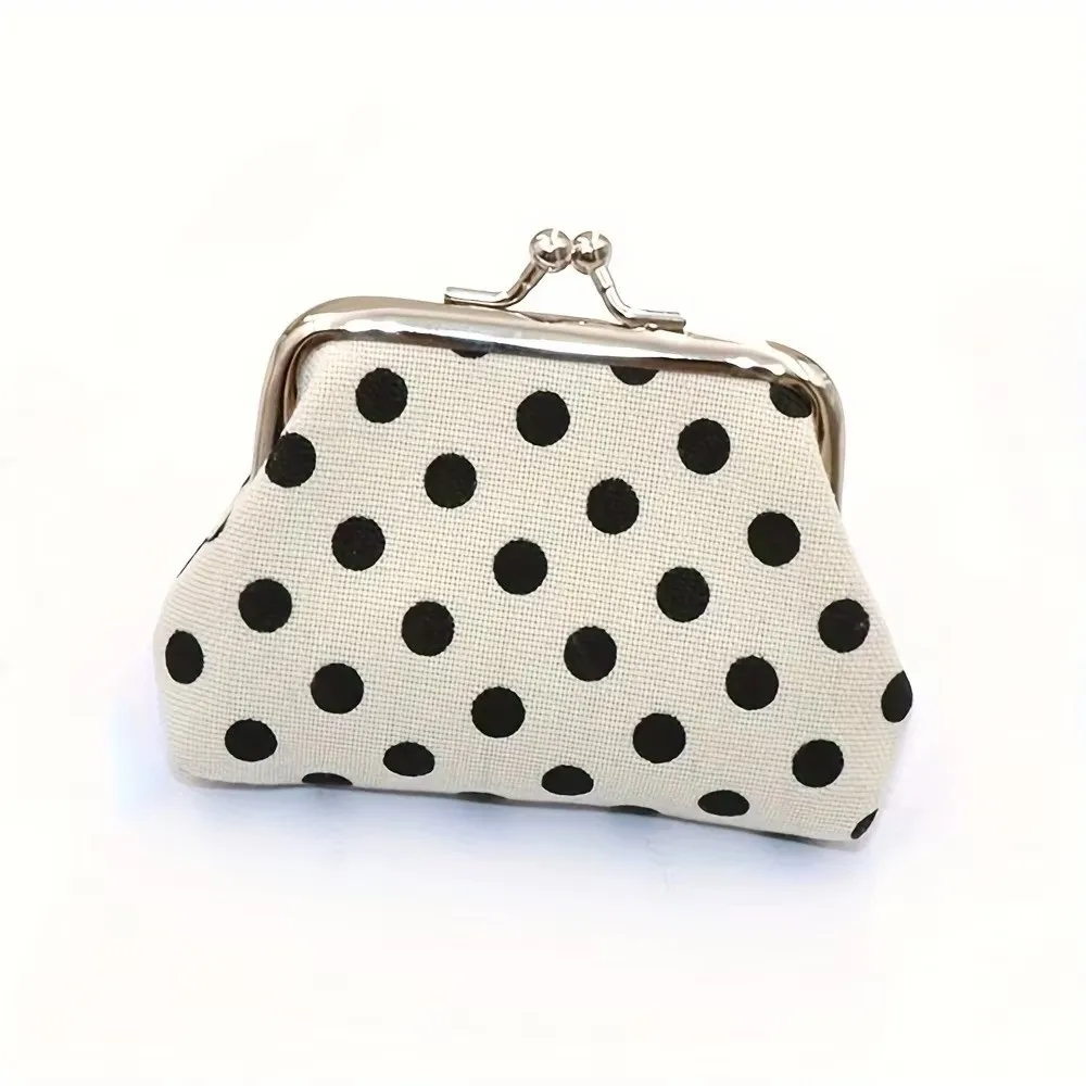 Kiss Lock Closure Polka Dot Coin Purse Square Shape Lightweight Kiss Lock Coin Purse Multifunctional Compact Clutch Coin Purse