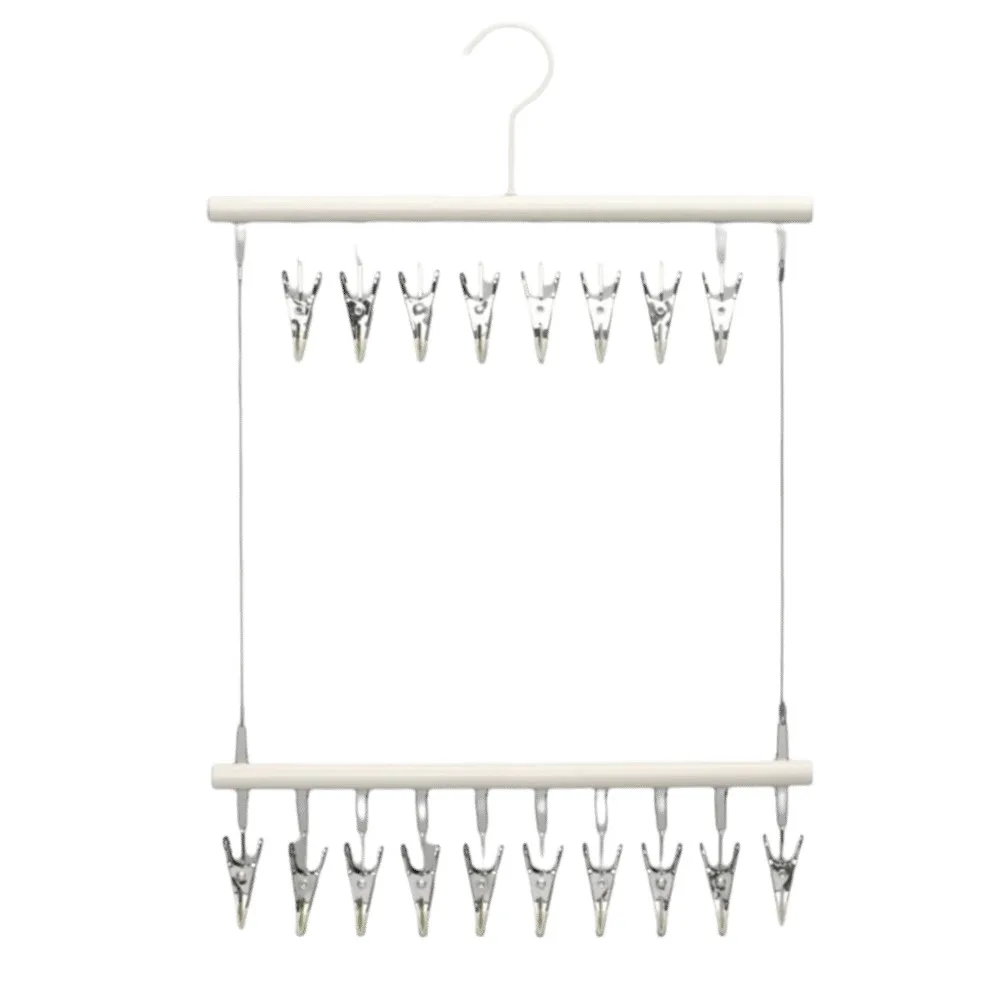 

Double-layer Clothes Drying Rack Windproof Space Saving Underwear Drying Rack with Hooks Rust Proof Drying Clips Laundry Room