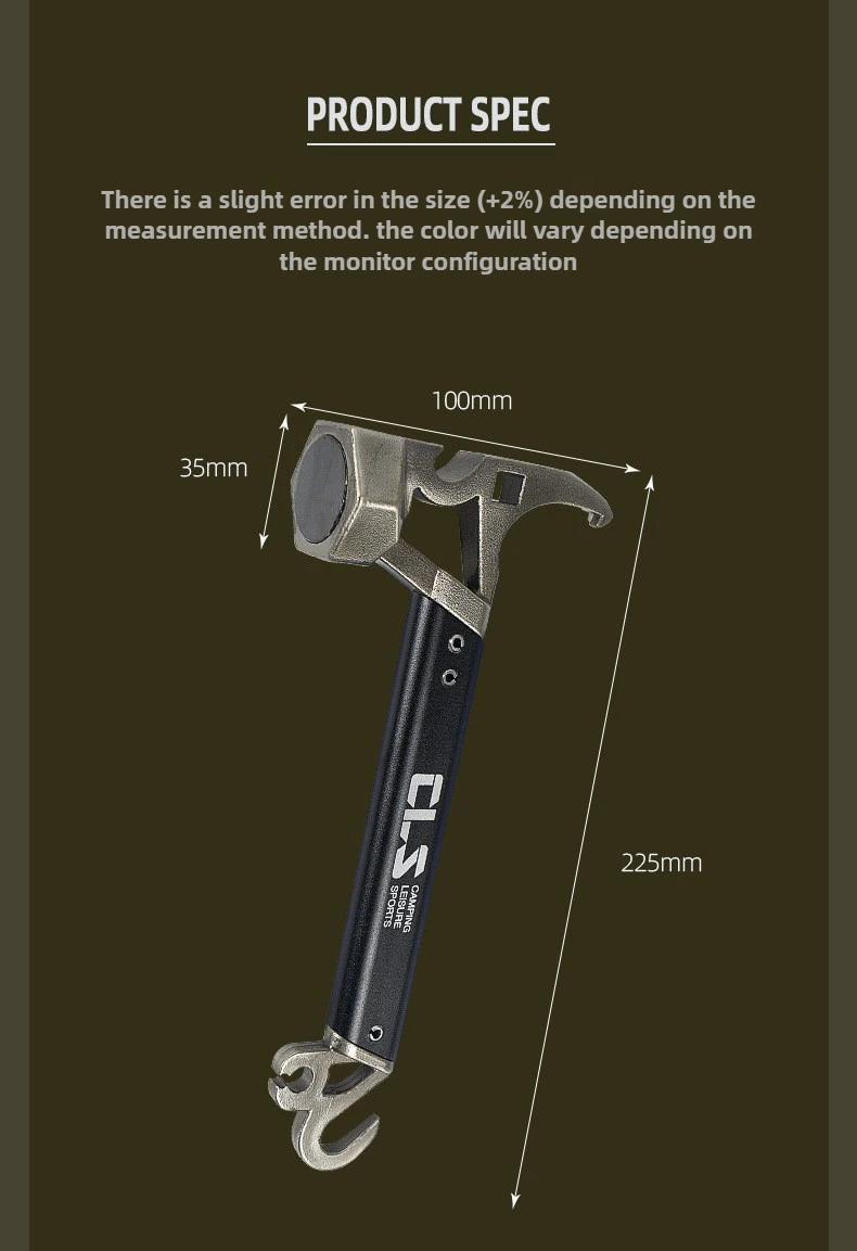 Multifunktionaler Mini-Hammer aus Edelstahl für Outdoor-Camping, Bergsteigen, Zelt-Hammer, Flaschenöffner-Werkzeug – Detail 11
