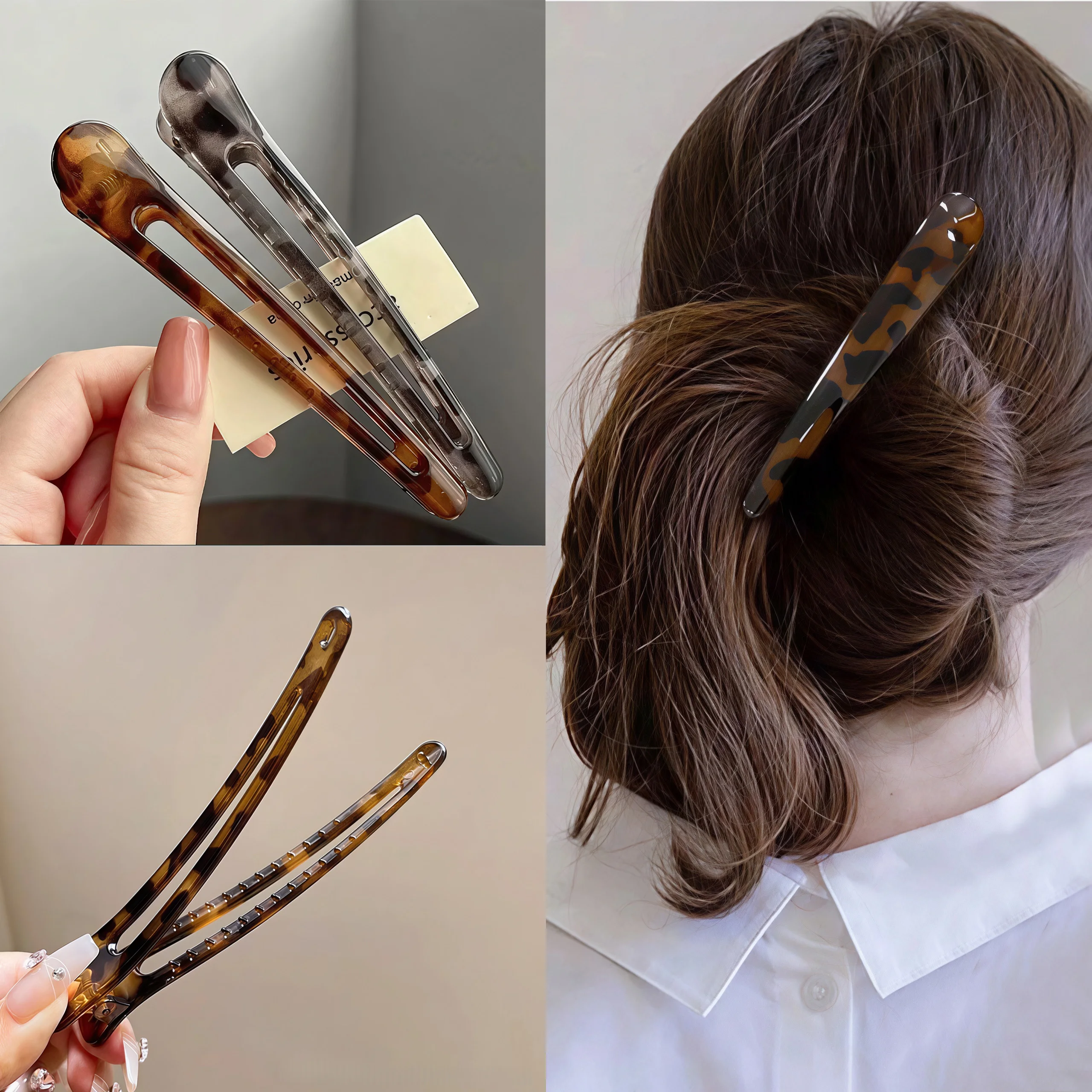 Immagine 4: 2 Pezzi Fermagli per Capelli a Becco d'Anatra in Acrilico alla Moda per Donna e Ragazza, Eleganti Mollette per Capelli, Strumenti per lo Styling, Trucco e Spettacoli