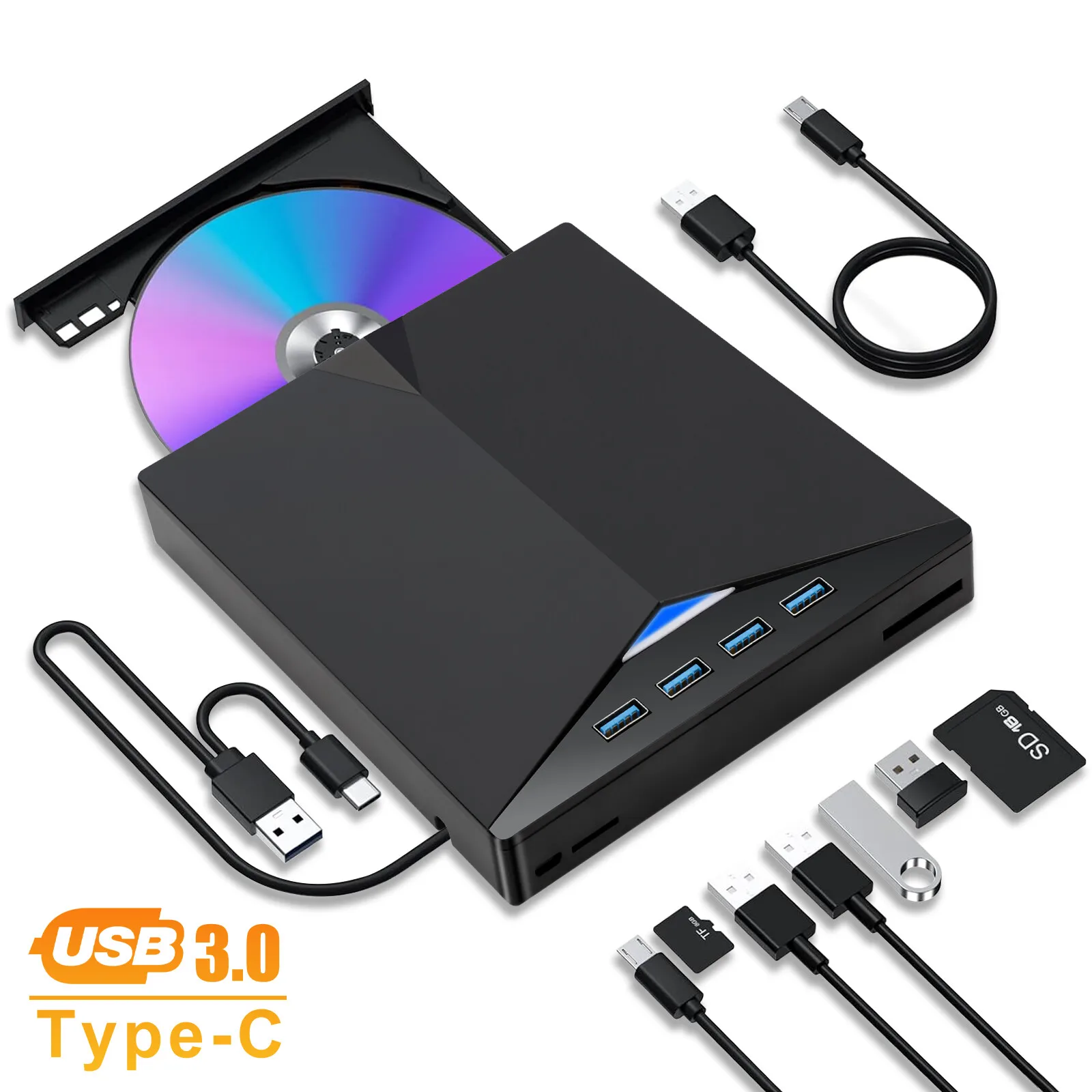 Slim External CD DVD RW Drive USB 3.0 Writer Burner Player Black For Laptop PCs