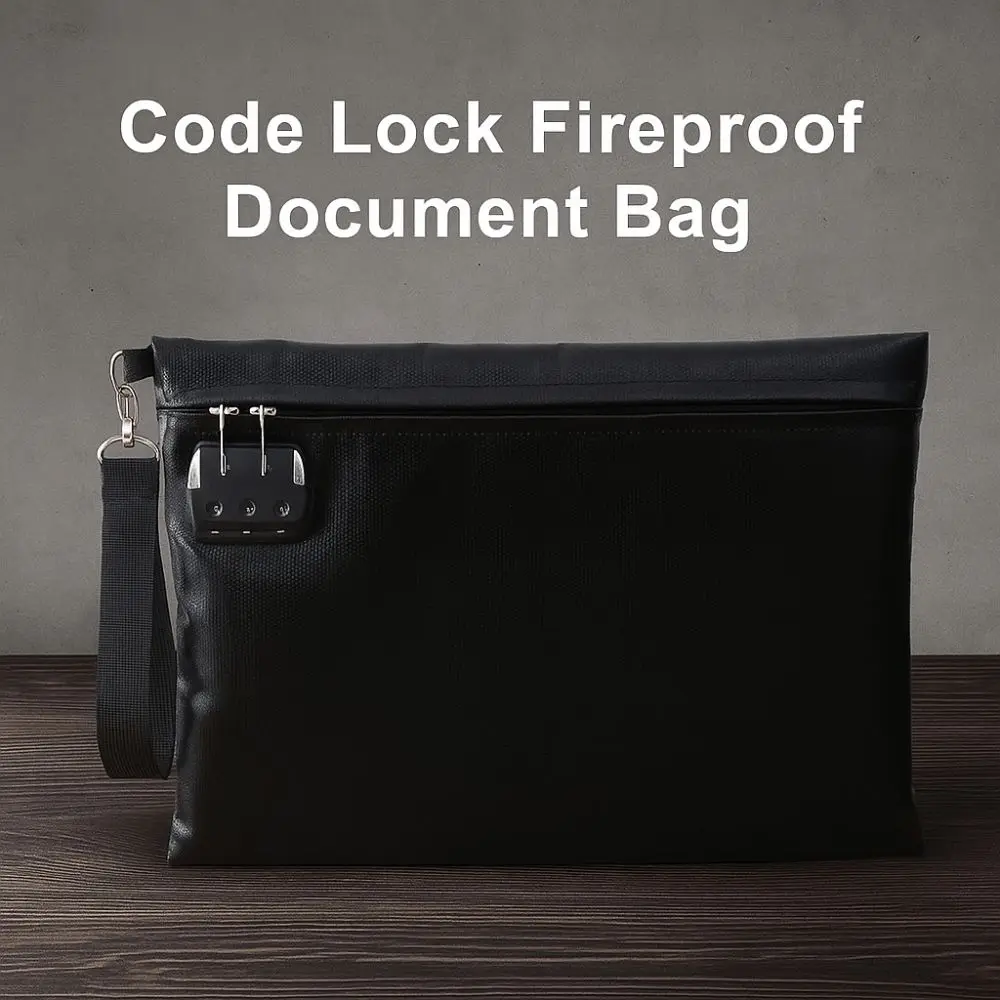 Fireproof Code Lock Fireproof Document Bag Waterproof with Lock Safety File Folder Portable Heat-resistant Zipper Document Pouch