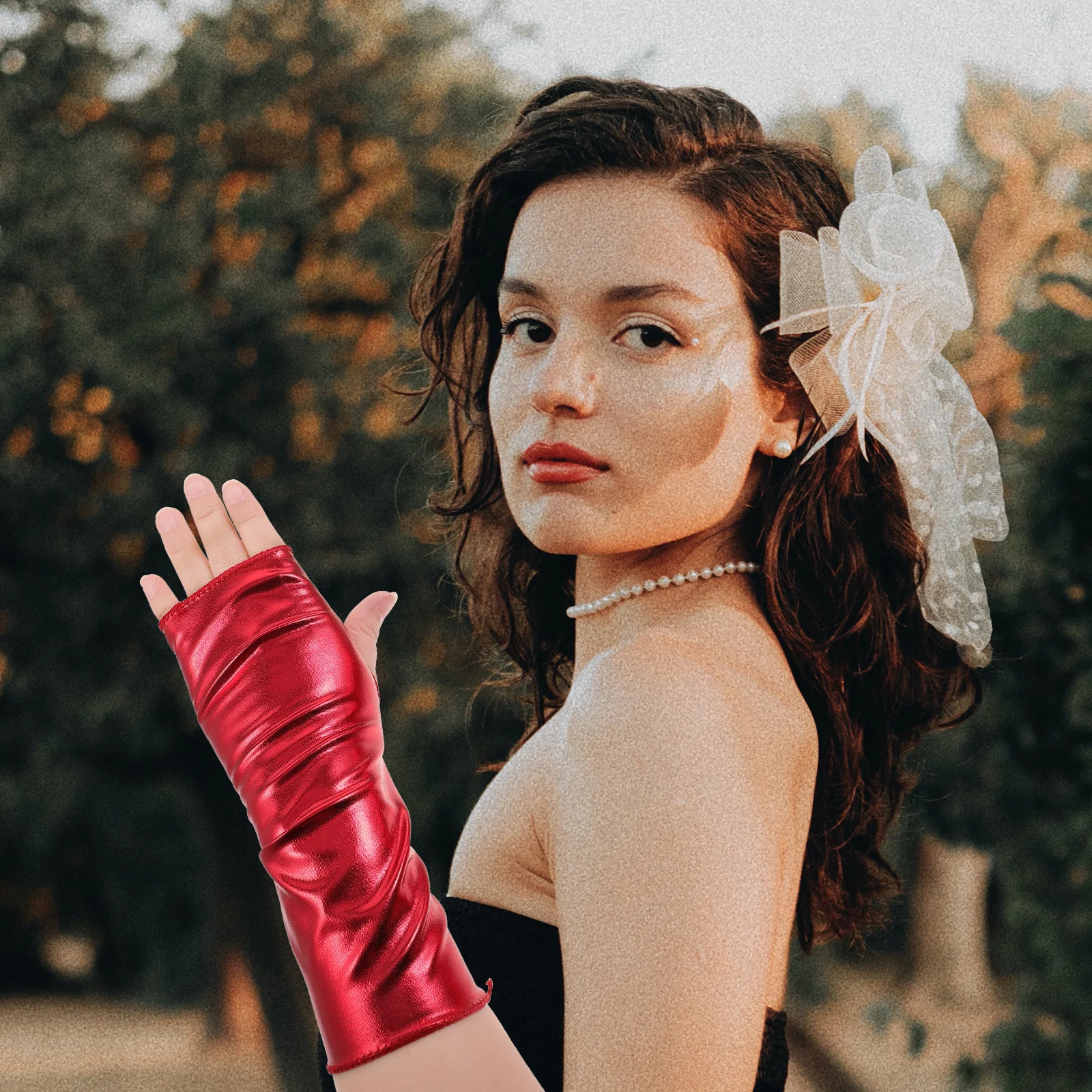 1Pair Punk Fingerless Long Arm Gloves Halloween Cosplay Gloves Gothic Party Decorative Accessories for Women Men