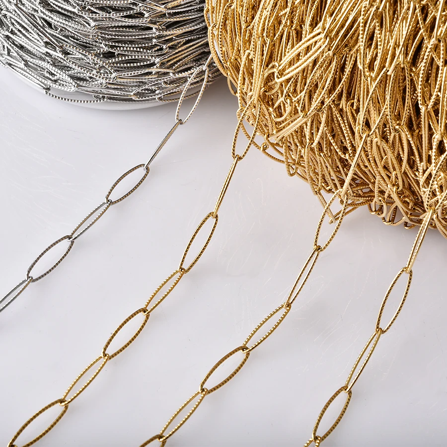 Hohle geometrische Edelstahl-Halsketten mit ovalen Gliedern für Damen und Herren, modische Choker-Halsketten, DIY-Anhänger, Colar – Detail 4