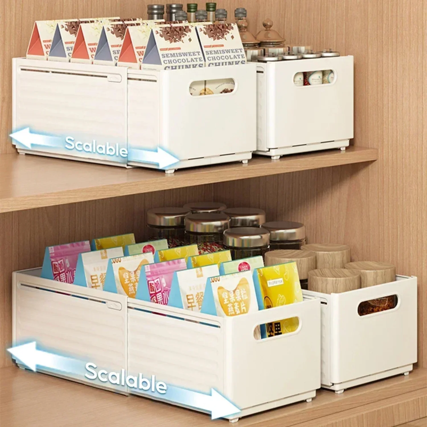 

Drawer Basket Telescopic Box Slide Organizer Basket Cabinet Drawer Container Household Organization Closet