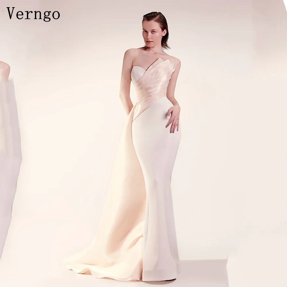 

Verngo Light Pink Crepe Evening Dress Strapless Mermaid Sweap Train Prom Gowns Women Elegant Formal Occasion Dresses Customized