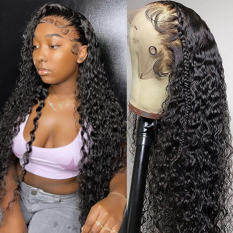 

Water Wave Lace Front Wig 30 Inch Human Hair 13x4 Lace Frontal Wig Closure Wig Human Hair Wigs 4x4 Preplucked and Bleached Knots