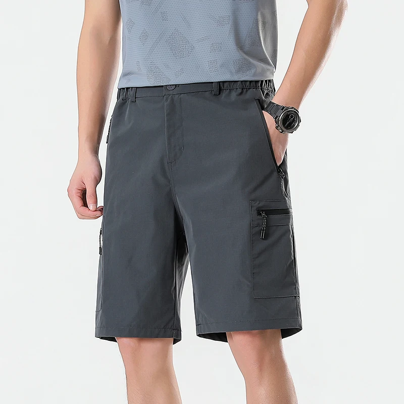 Mens Cargo Shorts Knee Pants Zipper Pocket Summer Quick Dry Shorts Climbing Jogger Elastic Waist Sports Wear