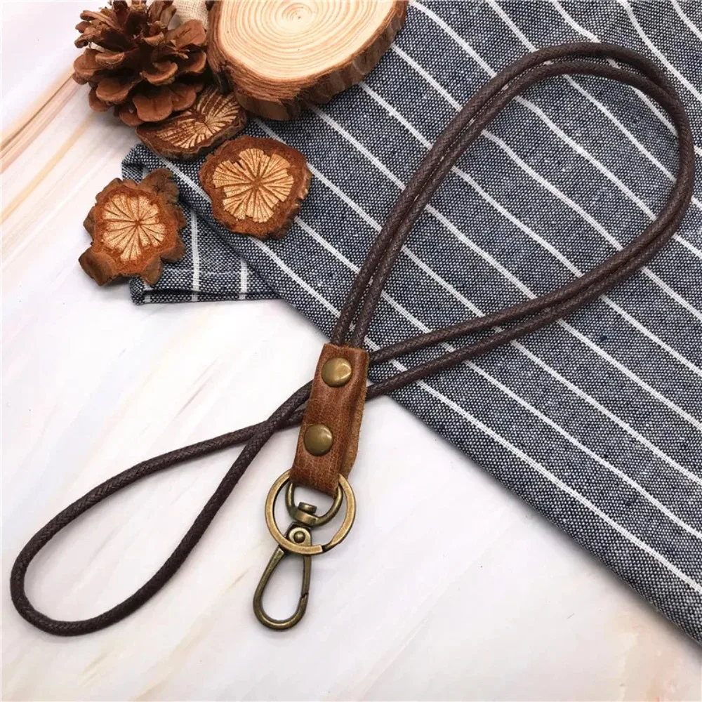 Genuine Leather Retro Key Hanging Rope Portable Solid Color Neck Strap for Mobile Phone Keychain