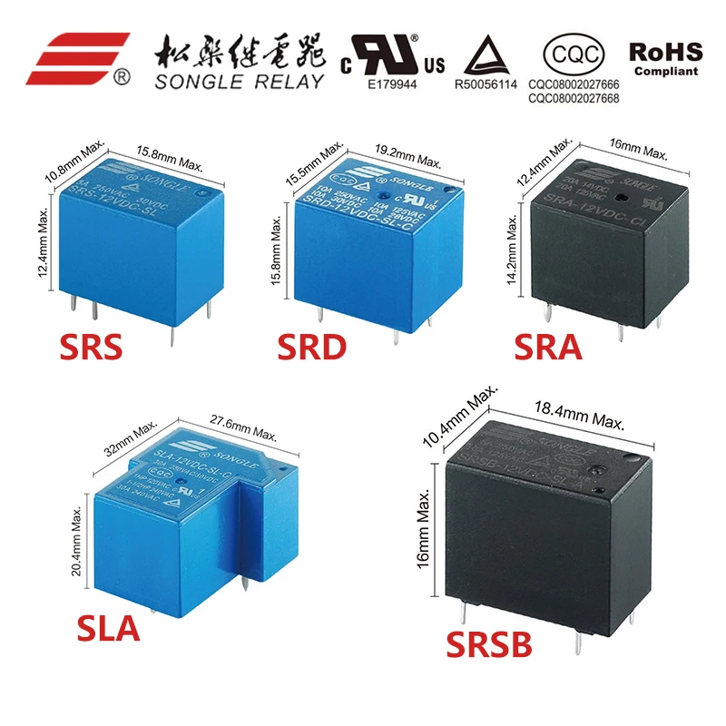 10Pcs/Lot New SONGLE Relay SLA SRA SRD-05VDC 12VDC 24VDC-SL-A-C AL CL 4/5/6/PIN 5V 12V 24V power relay