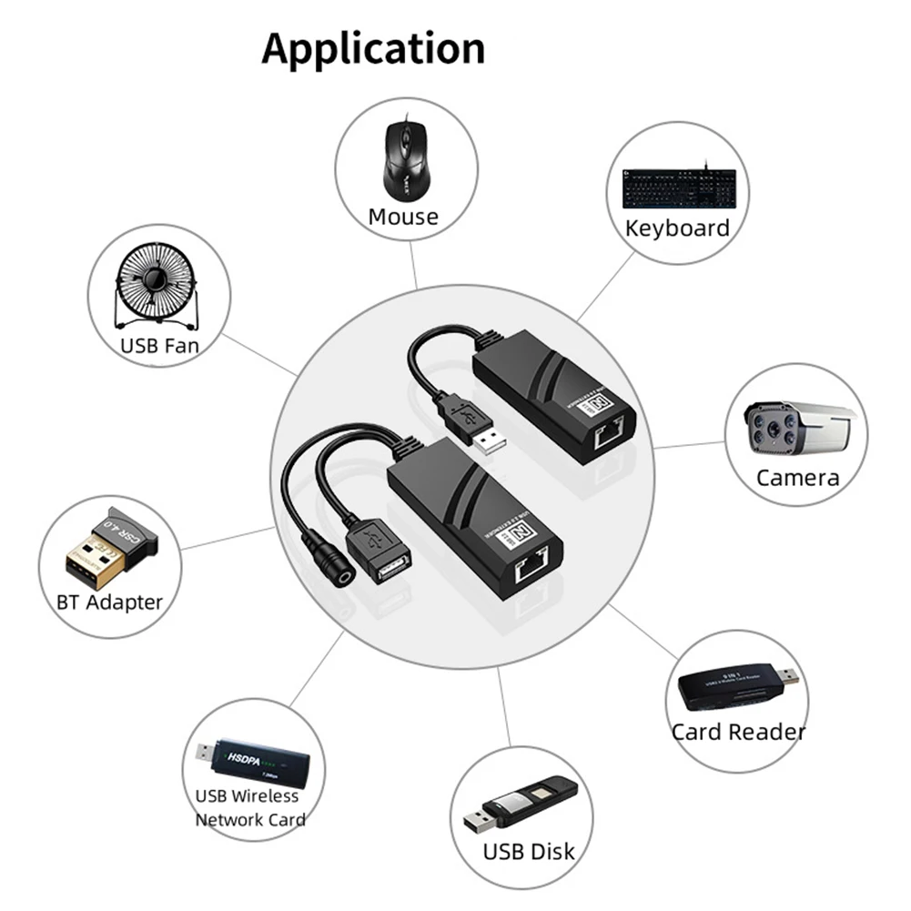 USB Ethernet Extender with Power Adapter USB 2.0 Network Cable Extender To RJ45 Connections Up To 100m for Camera Mouse Keyboard