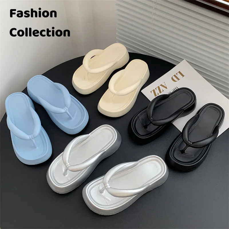 

Women's Clip Toe Platform Flip Flops Summer Lightweight Soft Sole EVA Slippers for Women Thick Sole Non Slip Beach Shoes Slides