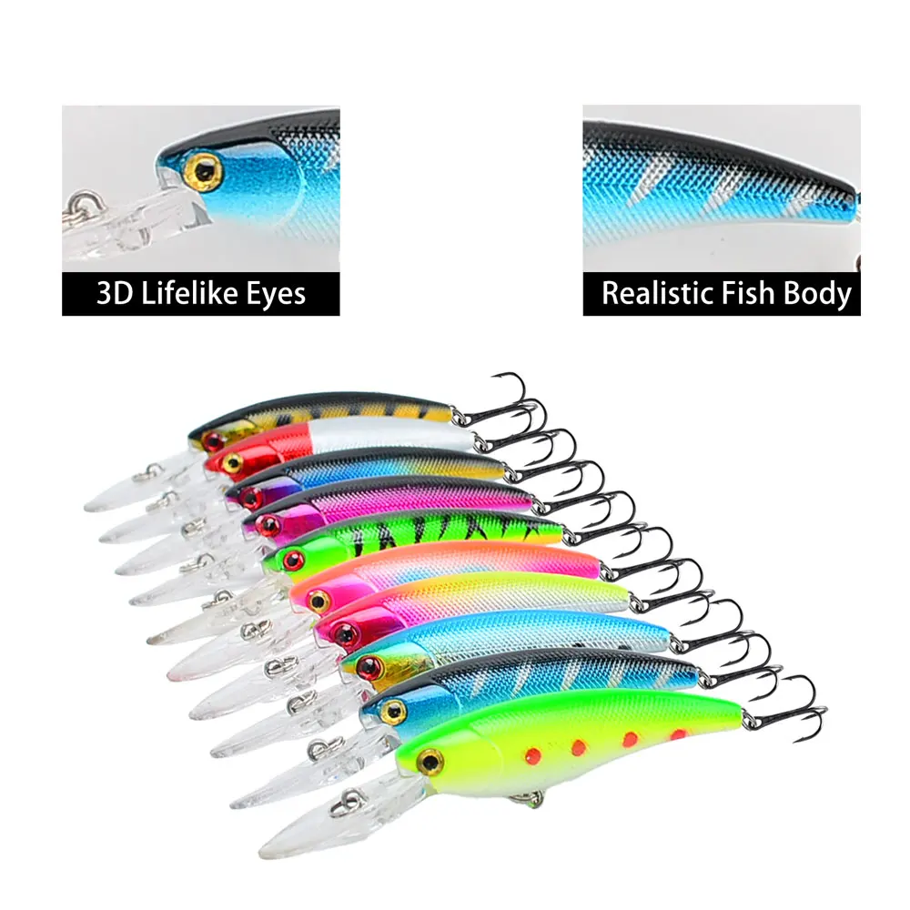 15pcs/lot Fishing Lure Minnow Durable ABS Realistic Fish Design with Sharp Hooks Ideal for Freshwater & Saltwater Angling