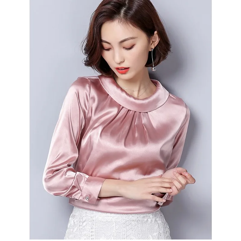 Women blusas long sleeved Slim plus size silk satin shirts office ladies work female Chiffon blouse Elegant blusa feminina