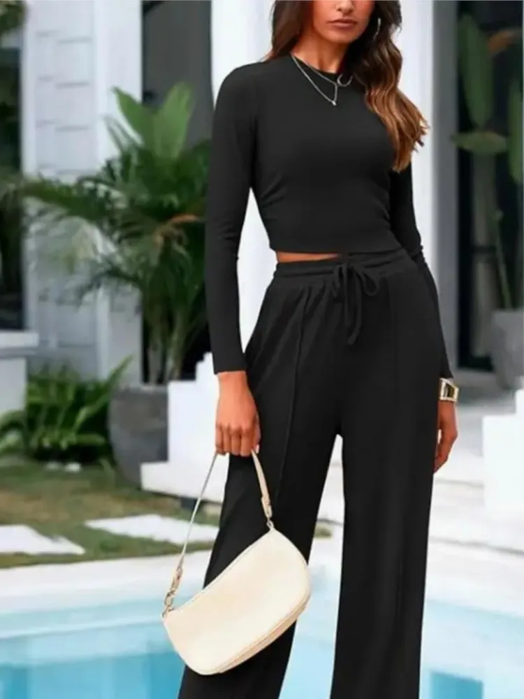 

2025 New Autumn 2 Pieces Set For Woman Solid Color Casual Long Sleeve Two Piece Set Home Sports Outfit Pants Trousers Tracksuit