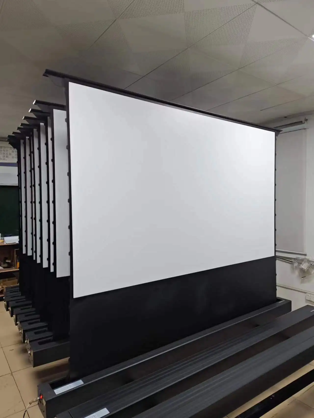 OEM Factory Price PVC White 75-150"inch Electronic Motorized Floor Rising Projector Screen