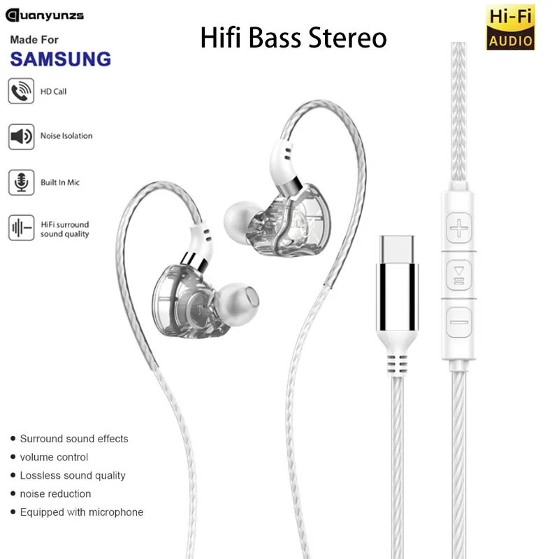 

Original Type-C Wired Headphones Handsfree with Mic Earbuds Bass Stereo Hifi Earphones Headset Gaming for Samung Xiaomi Tablet