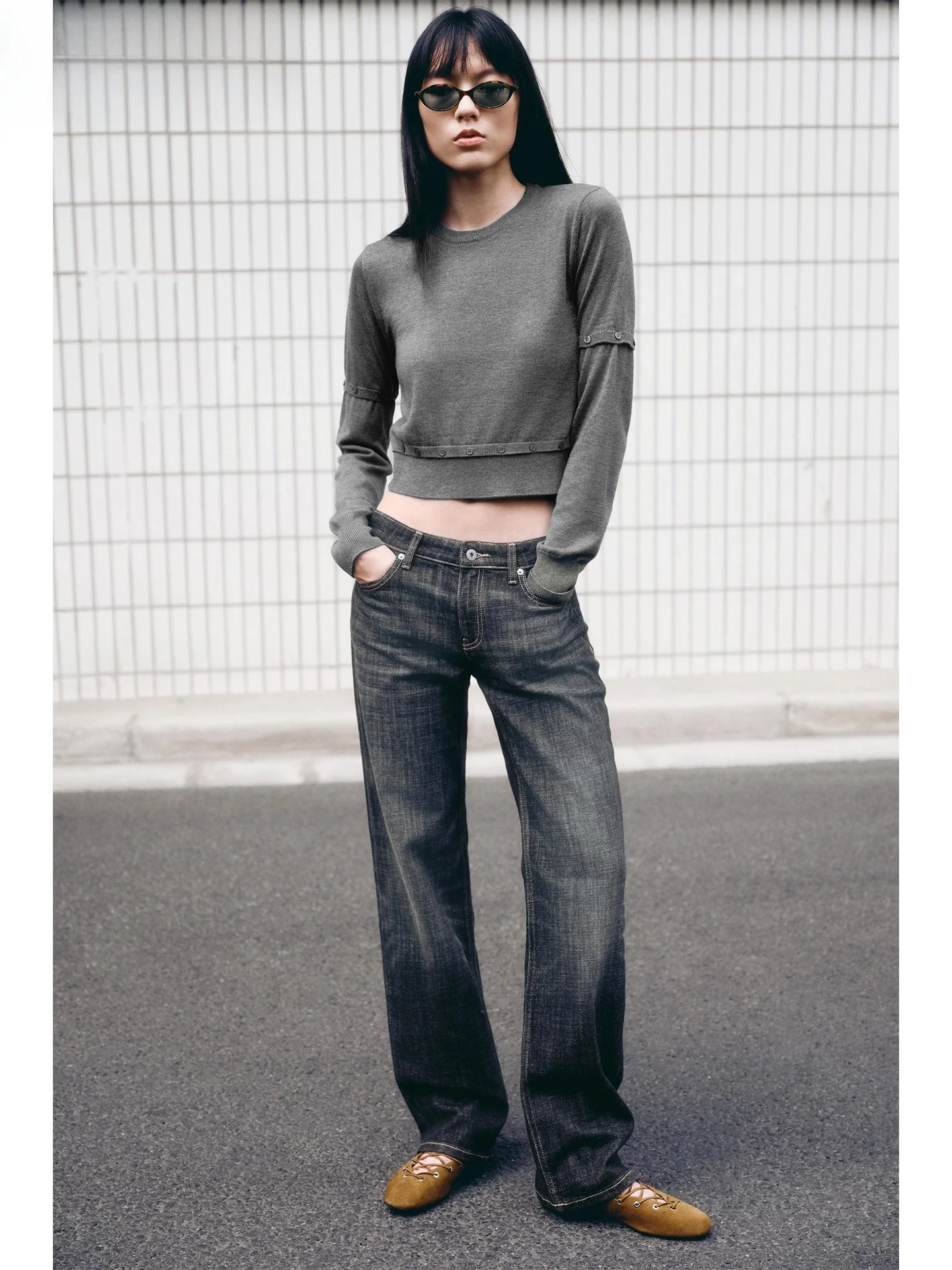 

ZAPRHA 2025 Autumn New Women's Simple Versatile round Ne Long Sve Button Decorative Knitted Sweater Removable Faionable