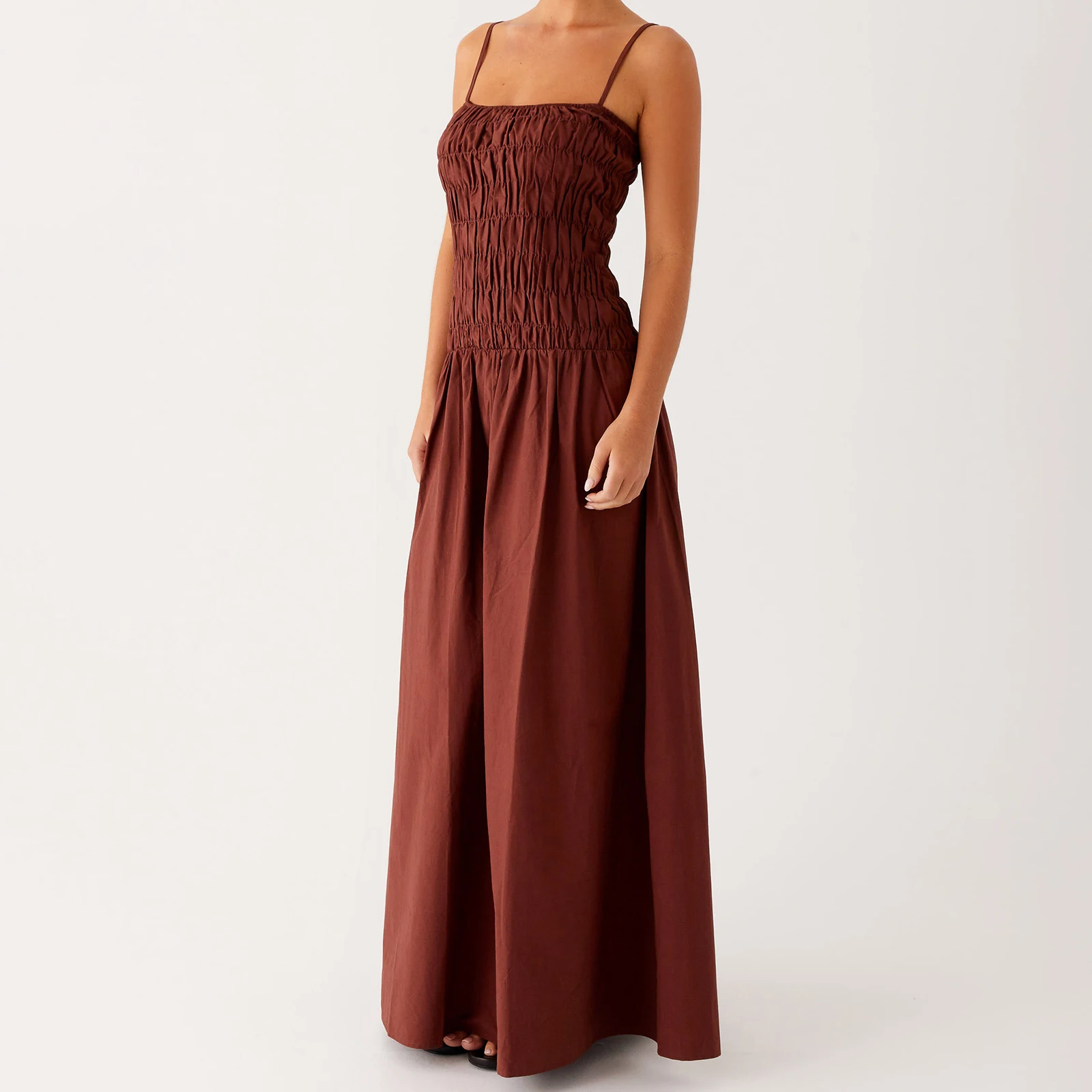 Abito lungo estivo da donna di nuova moda senza maniche con cinturino per spaghetti abito smock abito da festa estivo vendita calda SML