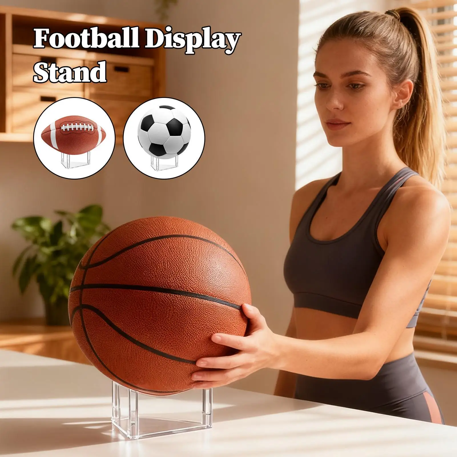 Soporte de exhibición de fútbol, estante de voleibol acrílico, soporte de exhibición de pelota para fútbol, mesa deportiva de voleibol, almacenamiento en casa, gimnasio y dormitorio