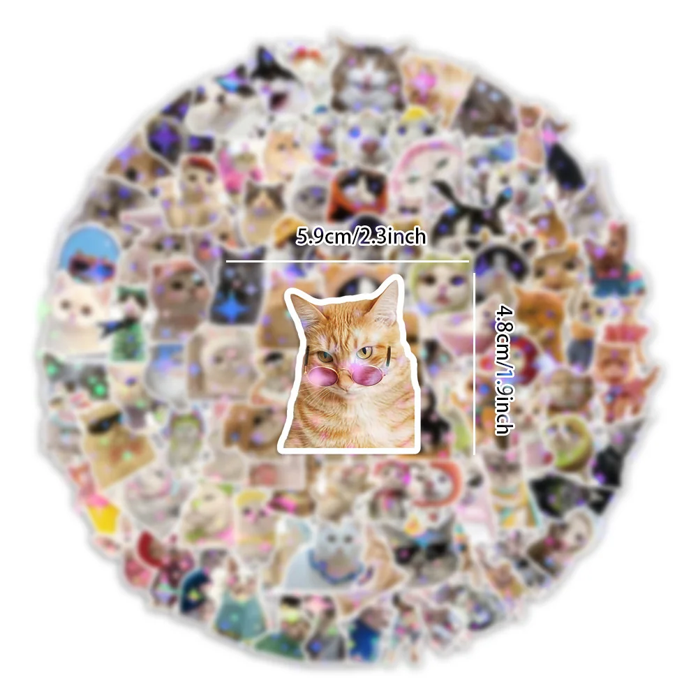 10/50/100/200 szt. Urocze naklejki z kreskówkowym kotem laserowym, naklejki DIY na laptopa, telefon, lodówkę, walizkę, do dekoracji pamiętnika, zabawka dla dzieci