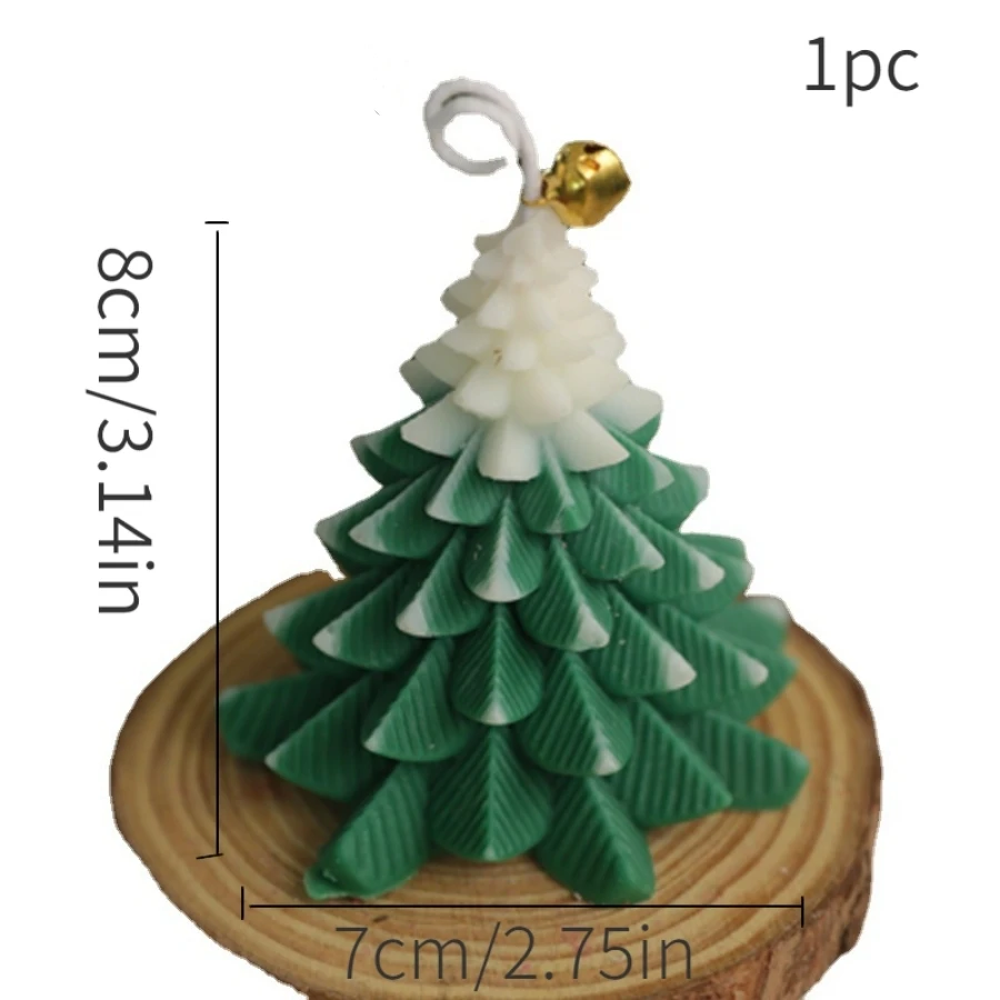 1‑Piece Handmade Christmas Tree Soy Wax Candle with Bell Ornament, 6‑Hour Long‑Burning Decorative Candle for Xmas Party Home Decoration & Holiday Gift