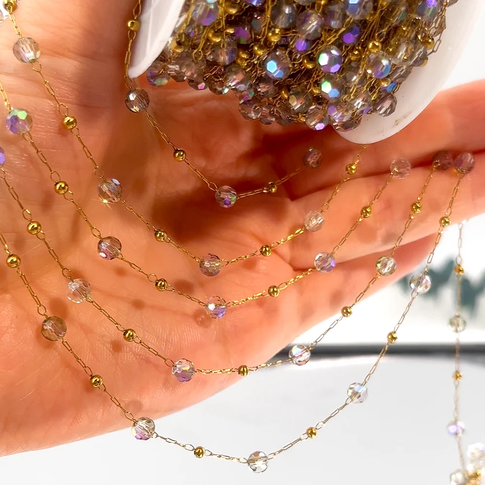 0.5 متر 1 متر الفولاذ المقاوم للصدأ الزجاج الملون مطرز سلسلة ل عقد دي اي واي سوار صنع المجوهرات الملحقات #5