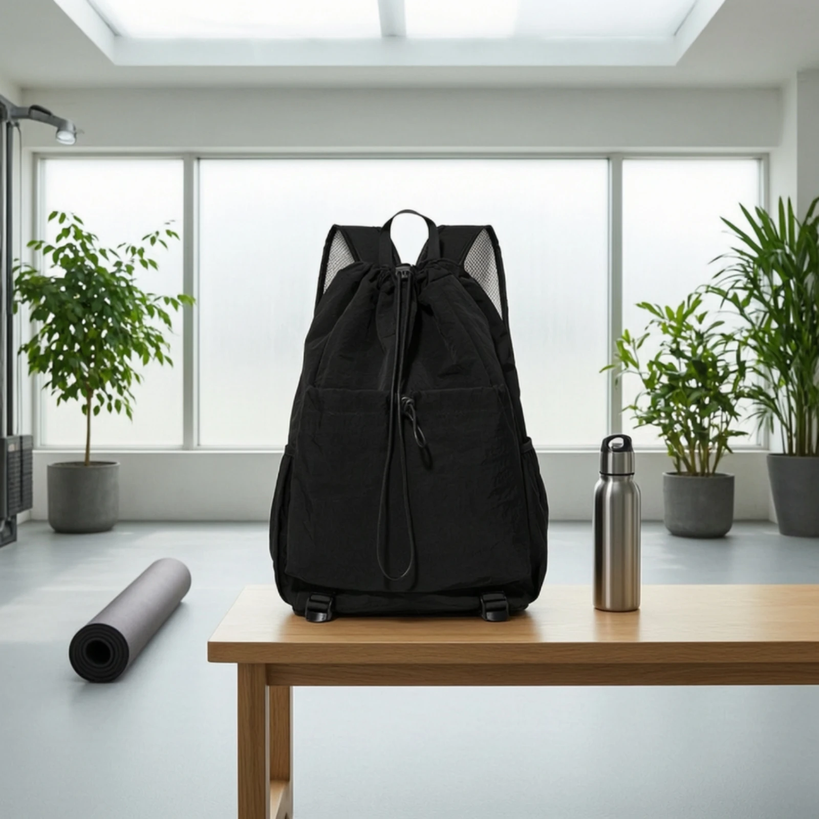 Drawstring Backpack Compact Drawstring Backpack with Front Pocket Cinch Bag Comfortable Sackpack Slim for Sports, Travel