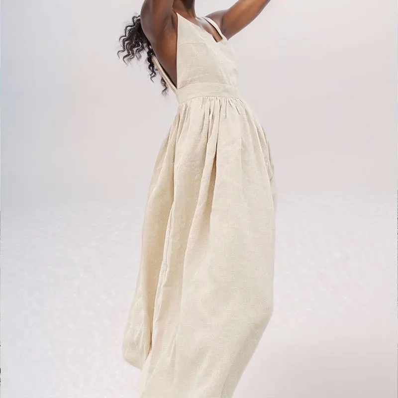 Sexy Fashionable Backless Strap Dress Elegant Long Skirt Cross-Border Women's Summer New Arrival High Waist Polyester Casual