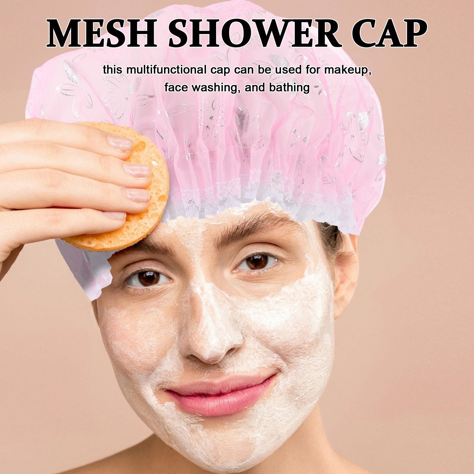 

3 pcs Double Layer Waterproof Bath Caps Mesh Hair Shower Hats Gold Foil Trim Antistain Reusable For Makeup Bathing Women
