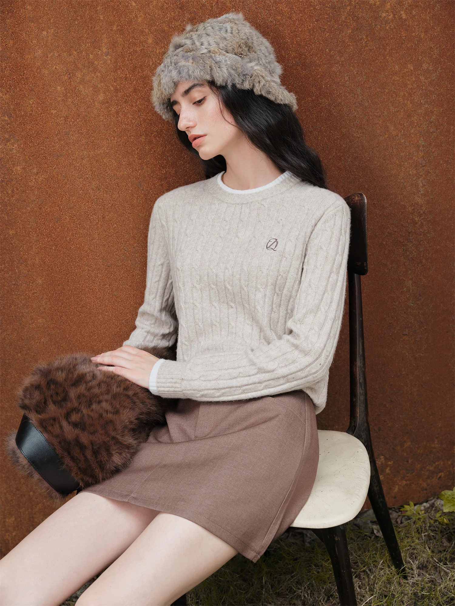 ZIQIAO-Petite Women's Mock Two-Piece Round Neck Jacquard Wool Knit Sweater Korean-Style Pullover Fall 2025 New Arrival Pullovers