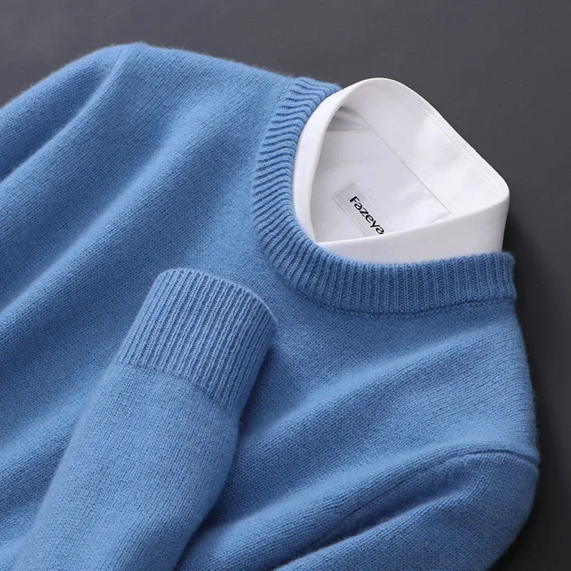 2024 Cashmere Sweater O-neck Pullovers Men's Loose Oversized M-5XL Knitted Bottom Shirt Autumn Winter New Korean Casual Men Top