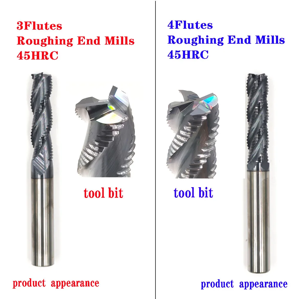 مطحنة نهاية التخشين D4 6 8 10 12 مللي متر HRC45 3 /4 المزامير التنغستن الصلبة كربيد دوامة بت أدوات الطحن CNC Endmills راوتر بت