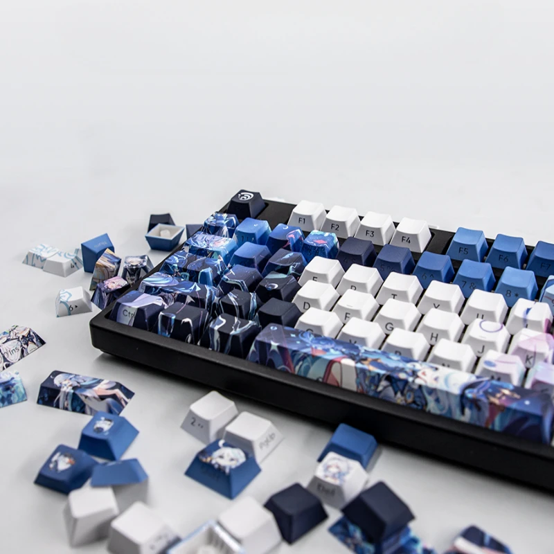 Genshin Impact Furina Cute Anime Artisan Keycaps 131keys PBT Cherry Profile Profile Customized Keycaps for Mechanical Keyboard