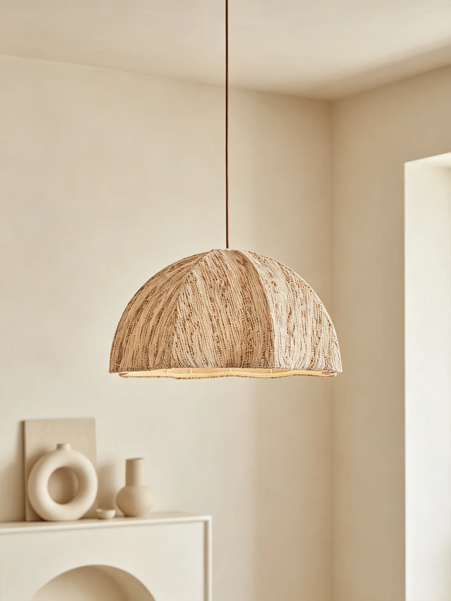 Wabi Sabi Dome Linen Fabric Pendant Light Minimalist Beige Textured Hanging Lamp For Bedroom Dining Kitchen Decor
