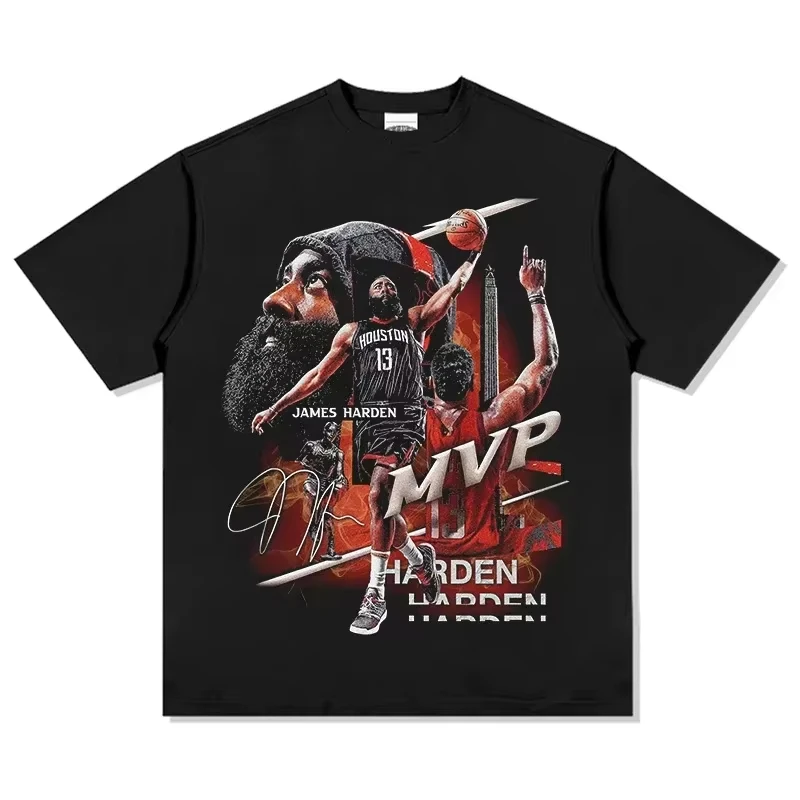 Nueva llegada, camiseta de entrenamiento deportivo de baloncesto de manga corta de algodón con estampado de James Harden, camisetas holgadas de verano para hombres y mujeres