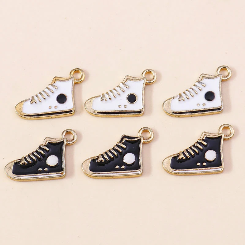 Leslie 10pcs Cartoon Enamel Sport Shoes Charms Sneakers Pendants for Necklace Earring DIY Making Handmade Jewelry Accessories