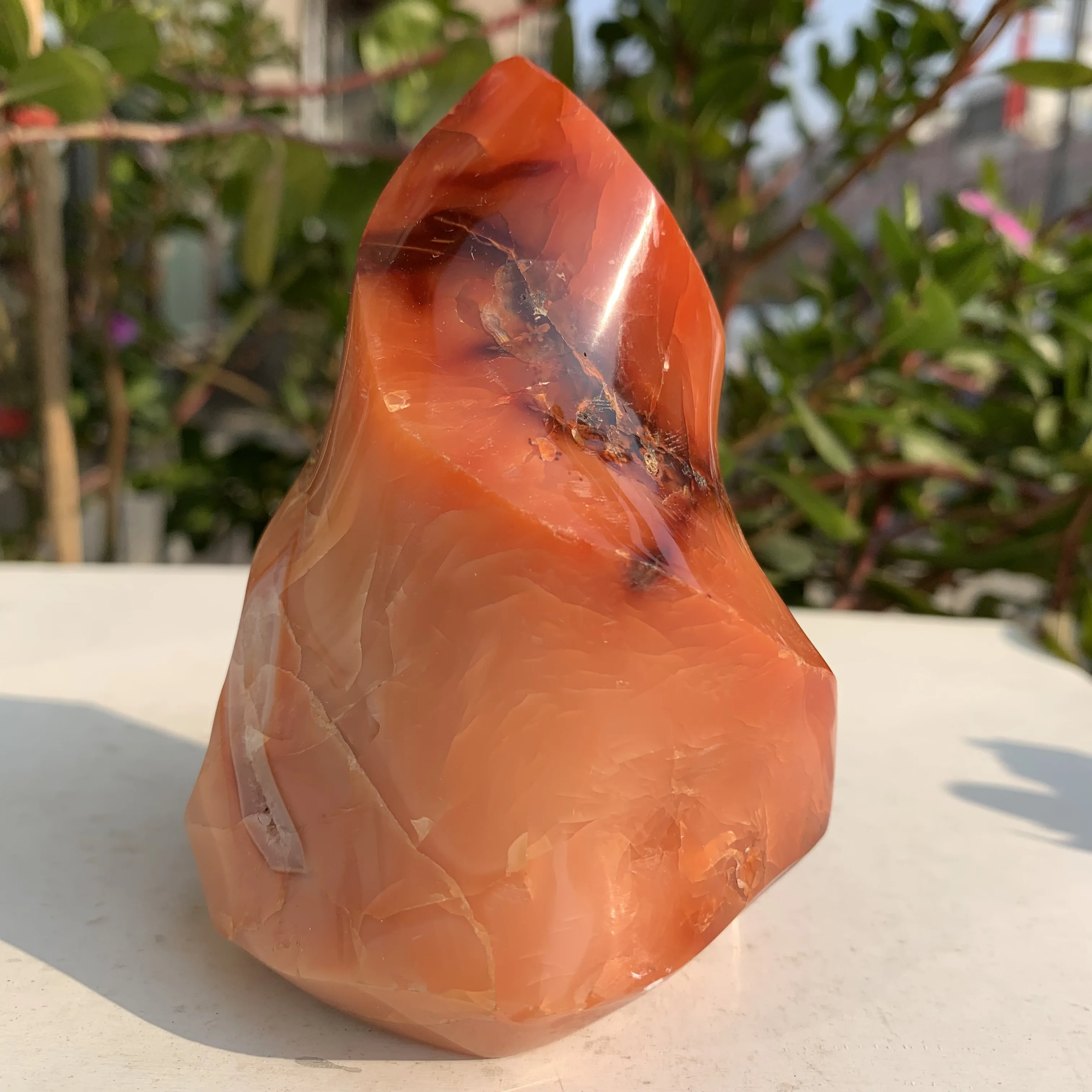 500~600g Natural carnelian flame shaped Carved Red Agate Crystal Craft Statue for Decoration