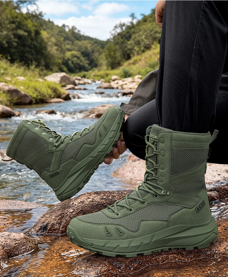 Neue taktische Stiefel für Herren, atmungsaktiv, wasserdicht, ultraleicht, für den Außenbereich, für Herren, Armee-Stiefel, schnelle Reaktion, Schnürung, Sicherheitsarbeit – Detail 27