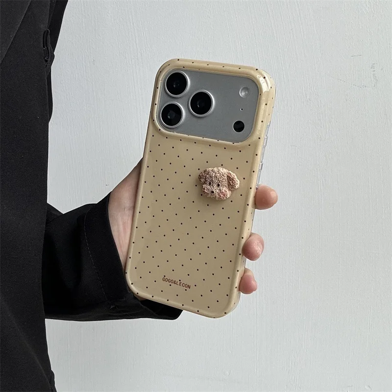 

Fashion Cute 3D Bear Polka Dot Phone Case For iPhone 17 Pro 14 16 15 Pro Max Cover Shockproof Cartoon Protective Case Funda