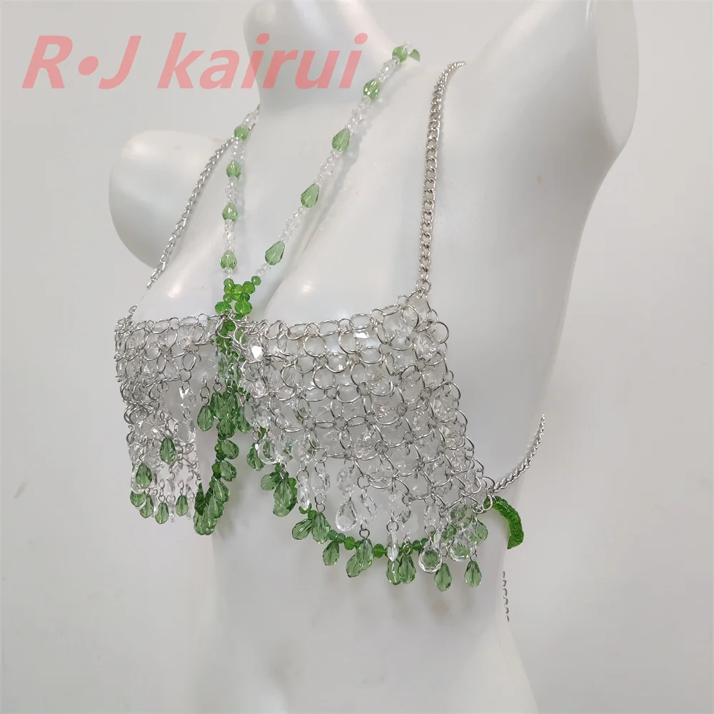 RJ Fashion Handmade Sexy Imitation White Pearls Top Halter Masquerade Stage Party Bra Jewelry Accessories