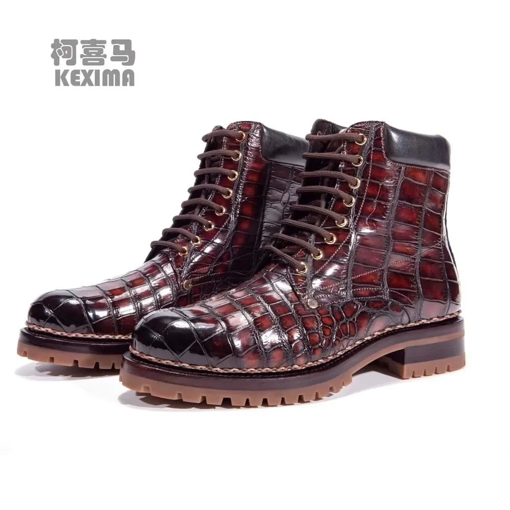 KEXIMA chue new arrival men crocodile leather boots crocodile shoes for male male crocodile boots wine red color rub