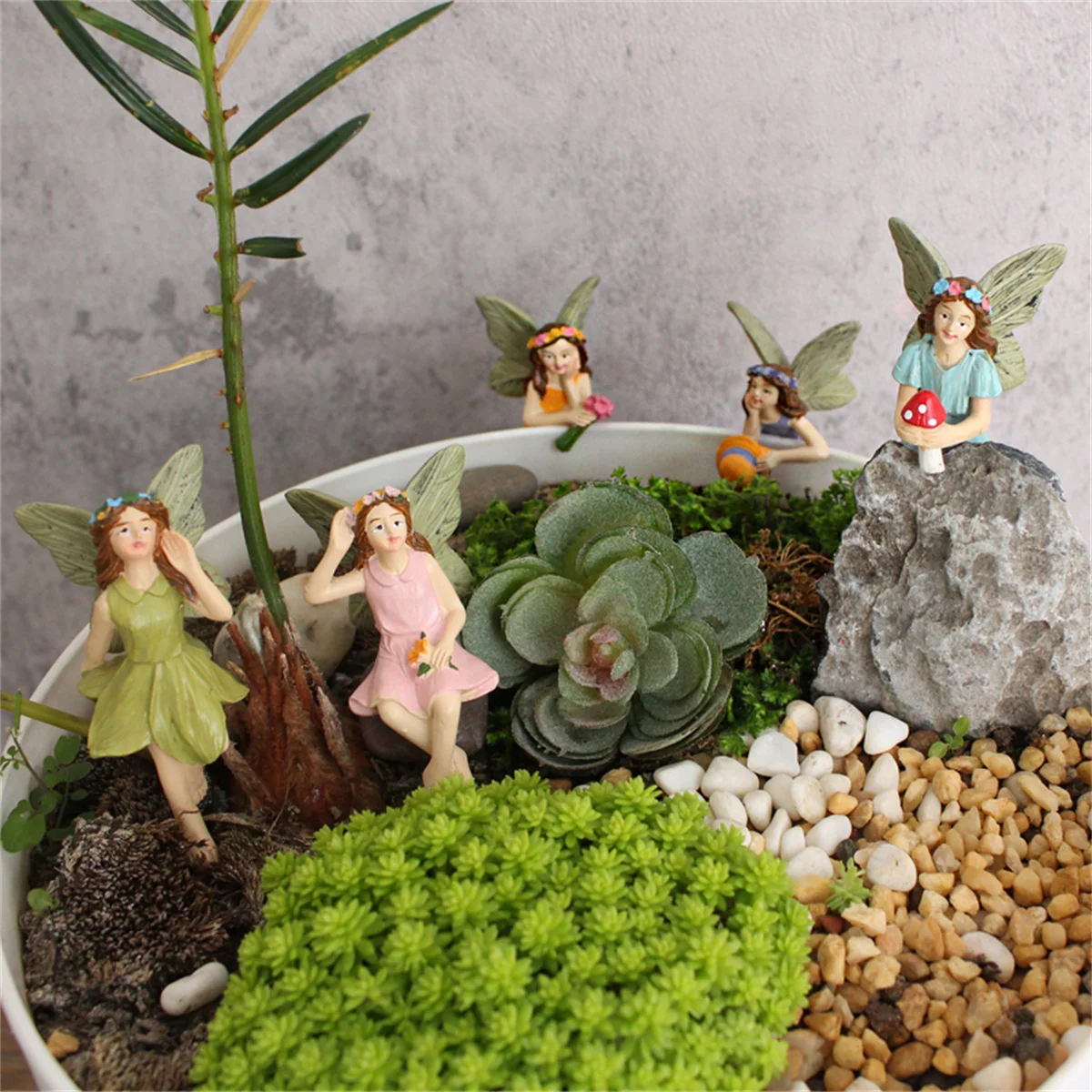 Five Piece Set of Flower Fairy Garden Plug-In, Potted Landscape Statue, Five Flower Fairy Sisters Love Each Other, Warm Garden A