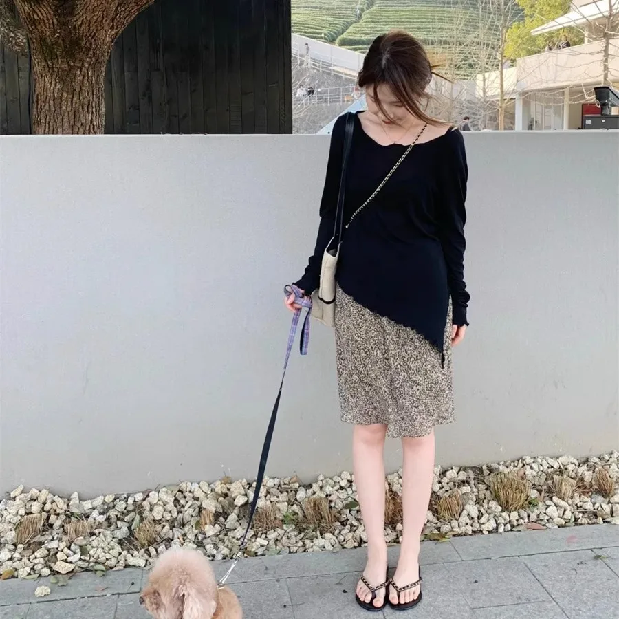 Conjunto de falda y Top con estampado de leopardo y efecto adelgazante, traje de trabajo largo informal fino para primavera y verano, Faion coreano Sle