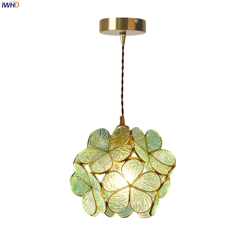 

IWHD Petal Glass LED Pendant Lamp For Living Dining Room Bedside Interior Lighting Japan Vintage Copper Pendant Light Luminaire