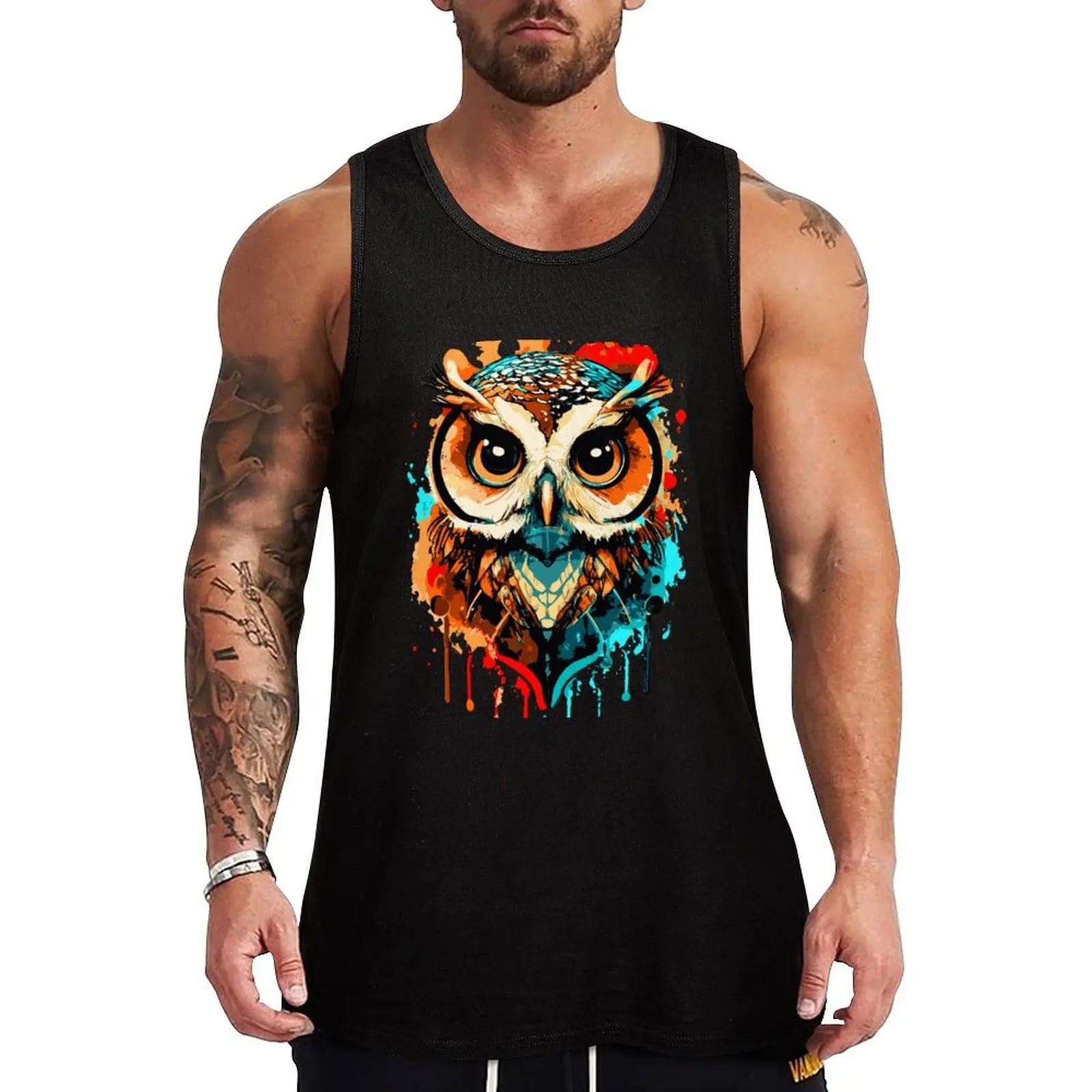 Camiseta Regata Casual com Ilustração de Coruja Colorida - Camiseta Regata Solta e Macia sem Mangas com Estampa de Coruja Fofa