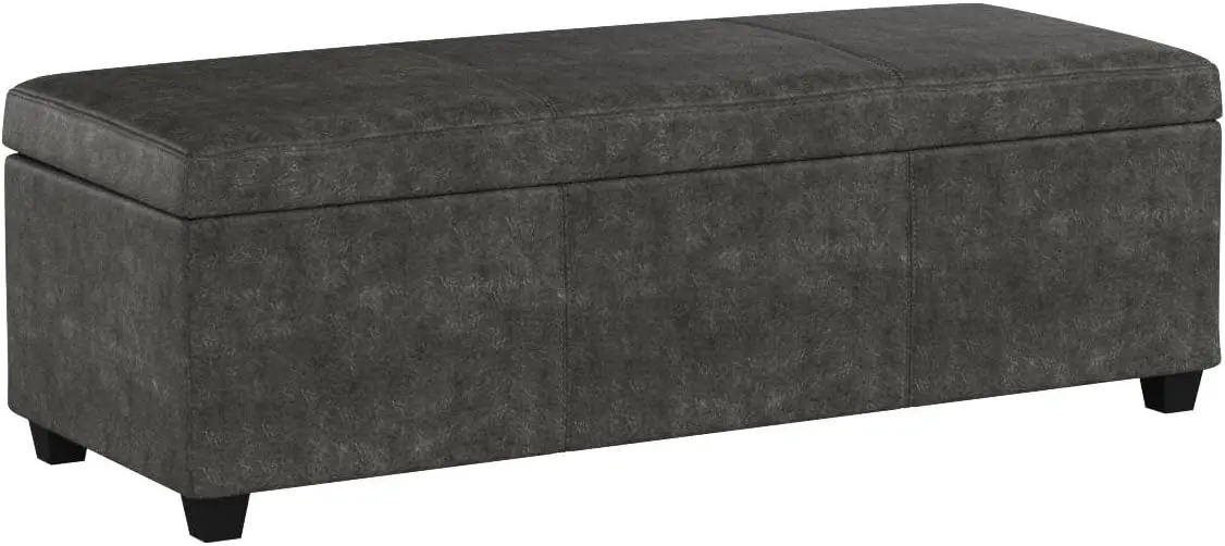 47 Inch Storage Ottoman, Faux Leather Storage Bench Bedroom Bench with Safety Close Hinge